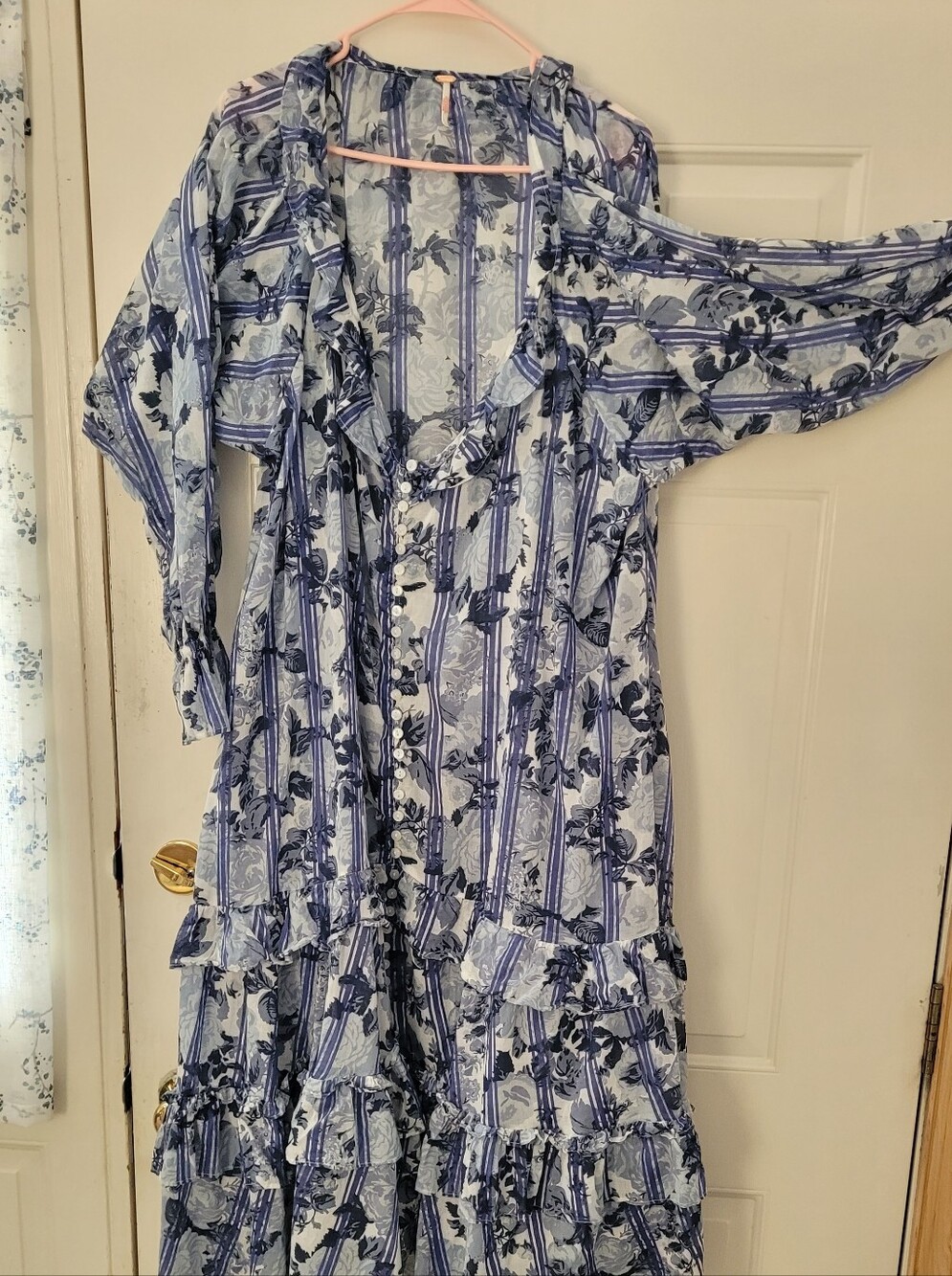 NWOT Free People Blue Floral Ruffle Maxi Dress - Lightweight Summer Dress